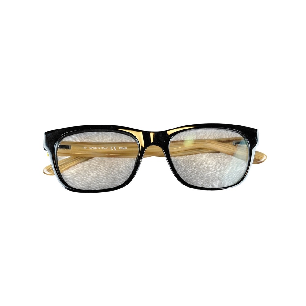 Fendi F1028‎ 001 Black Tan Wood Grain Rectangular Eyeglasses Frames Italy 140mm